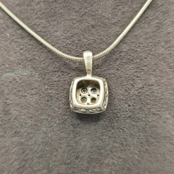 925 Sterling Silver Diamond Cluster Pendant Necklace – 5.1g
