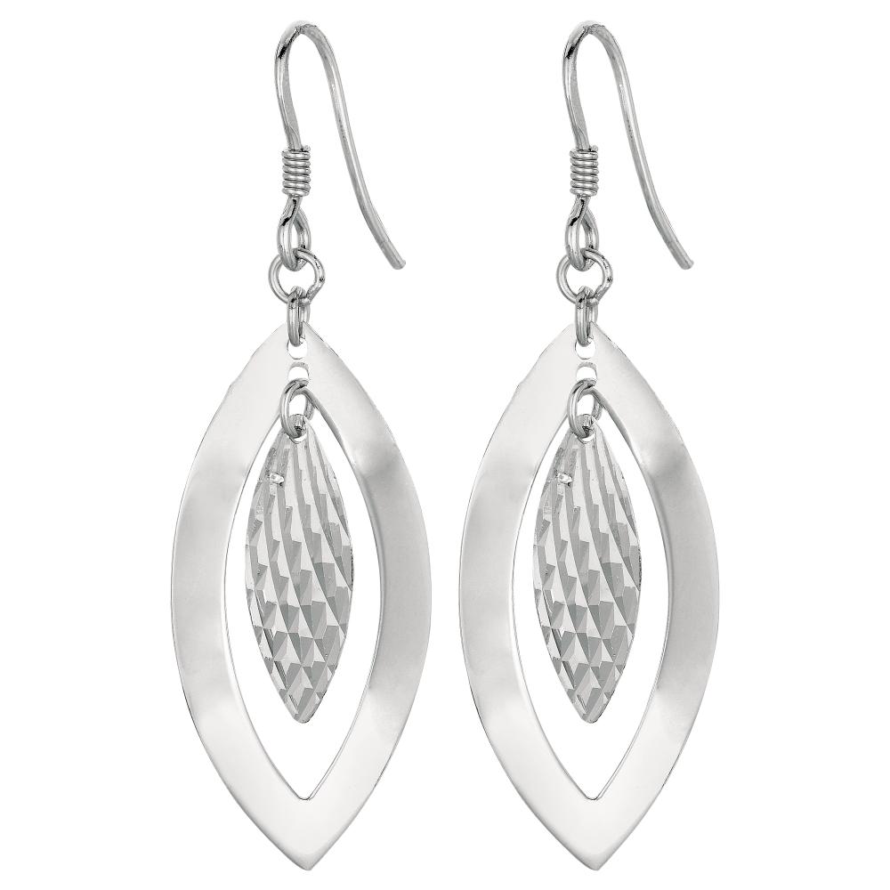 Silver Marquise Disc Dangle Earring