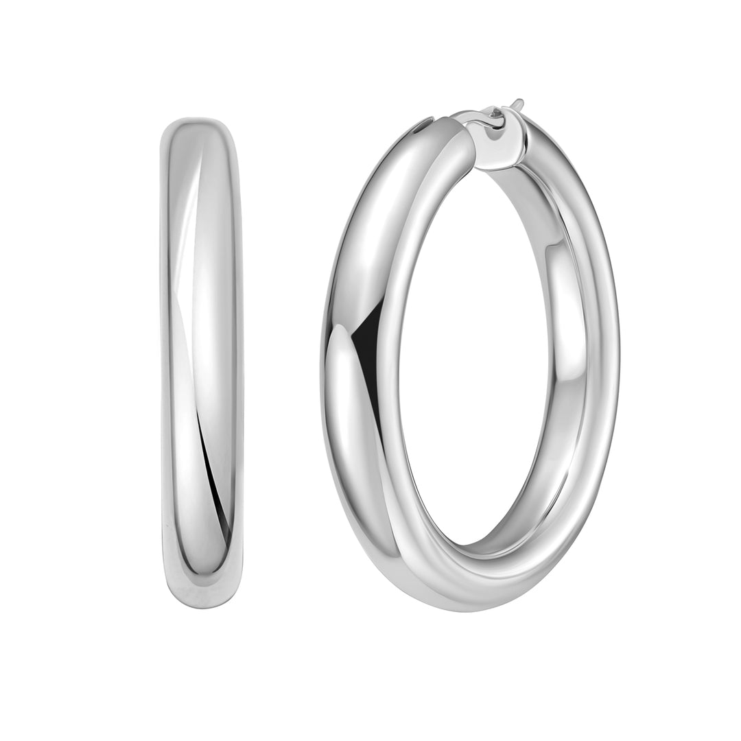 Silver 30mm Round Hinged Hoops