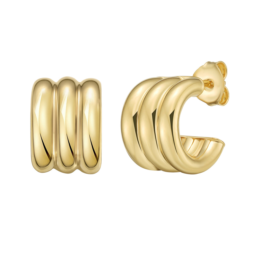 Gold Over Silver Triple Row C Hoop Earrings