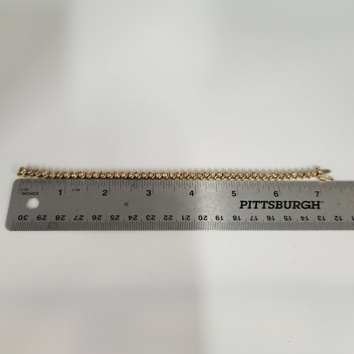 Vintage 14k Yellow Gold Diamond Tennis Bracelet 7"
