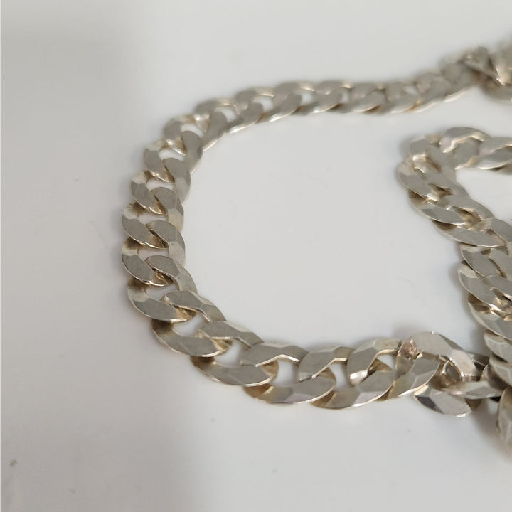 925 Sterling Silver Diamond Cut Curb Link Chain neckylace 22" 8mm 28 g Italy