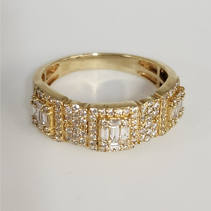 10k Yellow Gold Mult-Row Diamond Cluster Ring Baguette & Round Diamonds Size 10