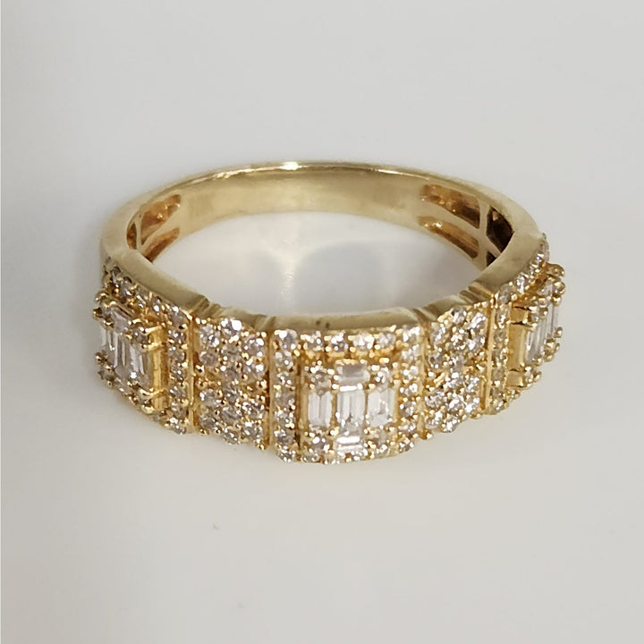 10k Yellow Gold Mult-Row Diamond Cluster Ring Baguette & Round Diamonds Size 10