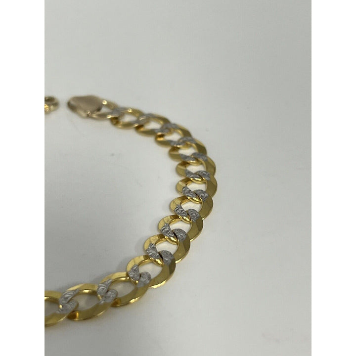 Beautiful 10k Two-Tone Gold Diamond Cut Cuban Link Bracelet 11.5g