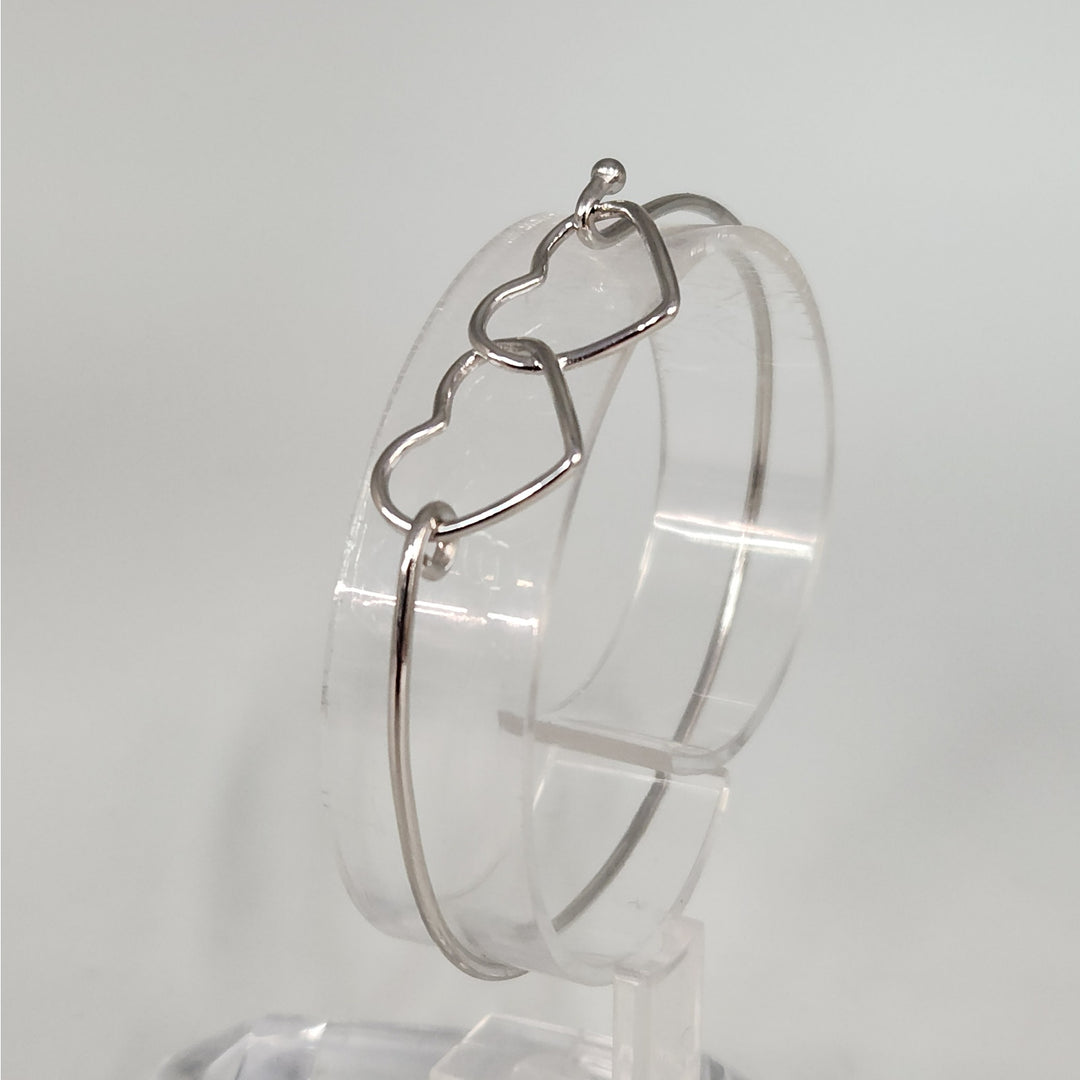 925 Sterling Silver Double Heart Bangle Bracelet