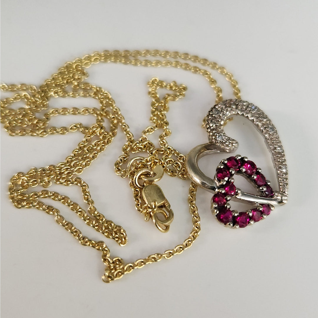 10k Gold Ruby and Diamond heart pendant necklace with 18" in 14k chain