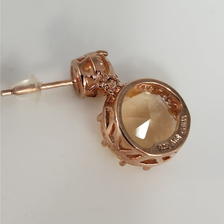 925 Sterling Silver Golden Champagne Crystal Drop Dangle Earrings