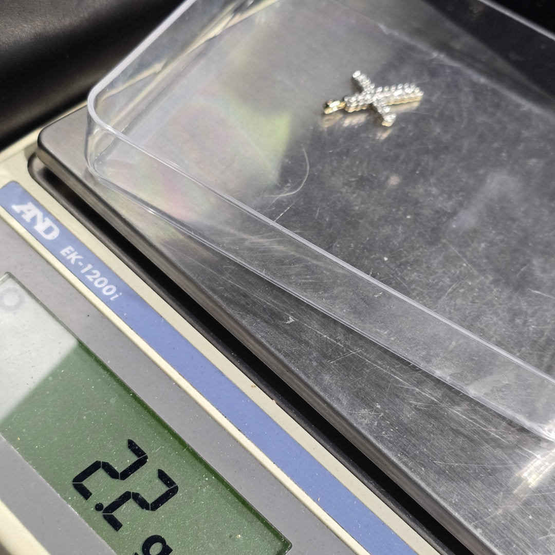 10K Yellow & White Gold Diamond Cross Pendant 2.2 Grams