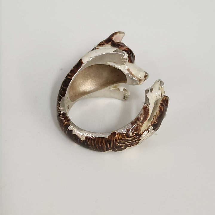 Dog  FEVER 925 Sterling Silver Enamel Dog Hug Wrap Ring