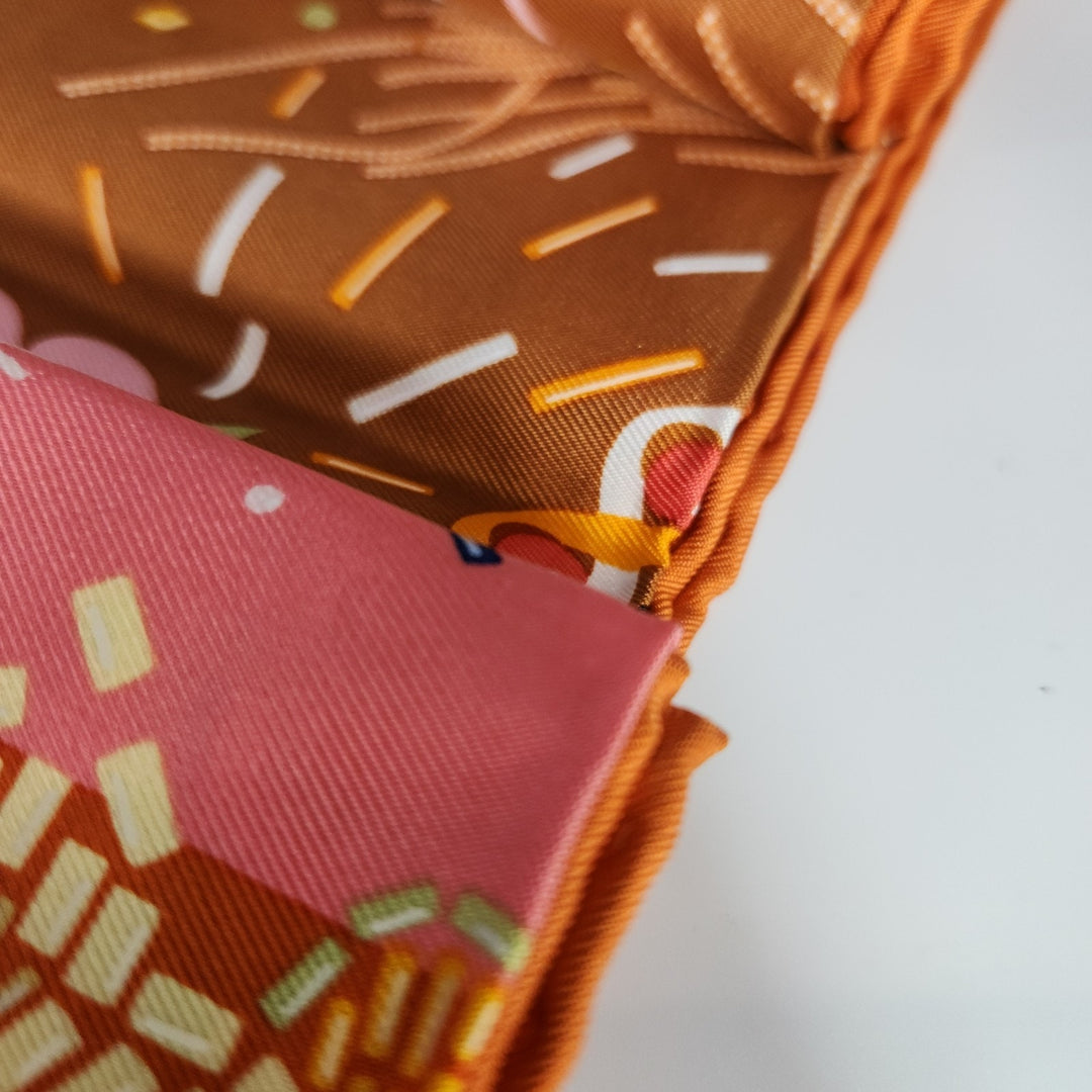 New Hermes Silk Scarf 90cm 100% Silk HG/Orange Cuit/Rose B