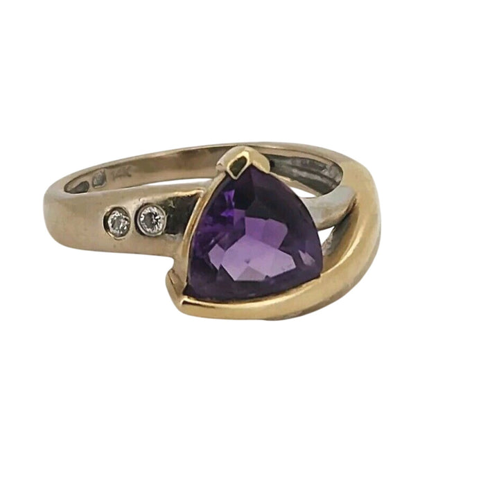 14k Yellow Gold Amethyst Diamond Ring 6.5, 4.5g