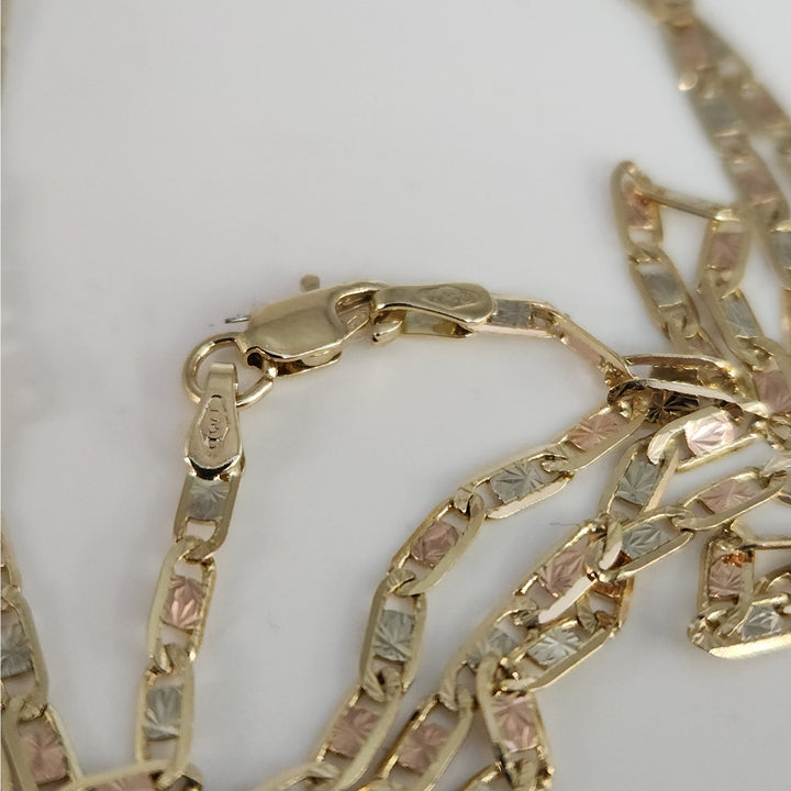 14K  Tri-Color Gold Diamond Cut Link  Necklace 24"