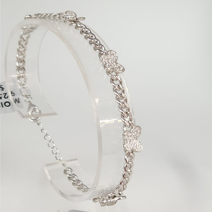 925 Sterling Silver Moissanite Butterfly Cuban link bracelet 8"