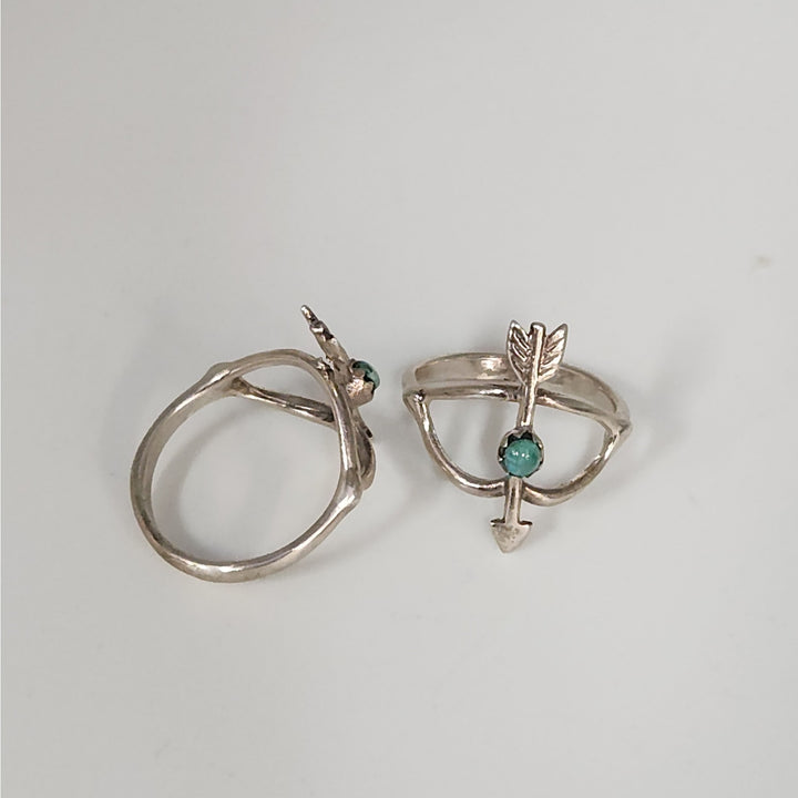 Matching Sterling Silver Arrow  Ring Set With Natural Turquoise Accents Size 6.75
