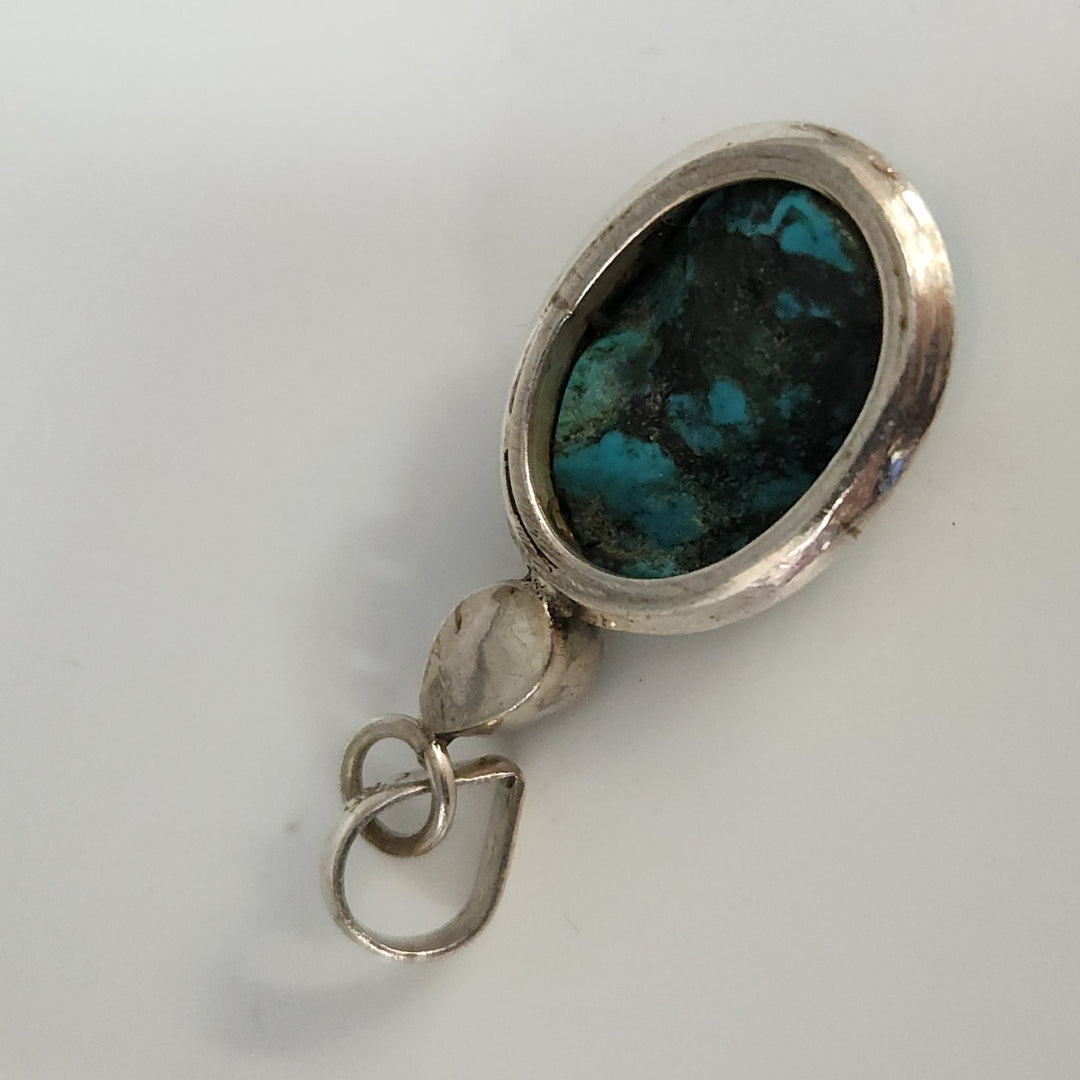 Artisan 925 Sterling Silver Pendant With Turquoise Stone & Garnet Teardrop