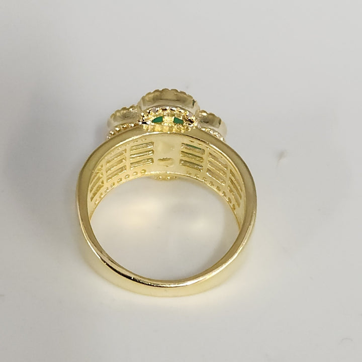 Luxury Gold Plated 925 Silver Clover Ring With Natural Malachite And Zirconia...