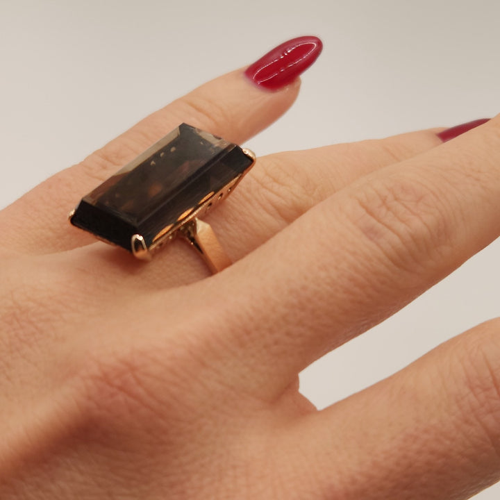 14k Yellow Gold Natural Smoky Quartz Ring Size 7