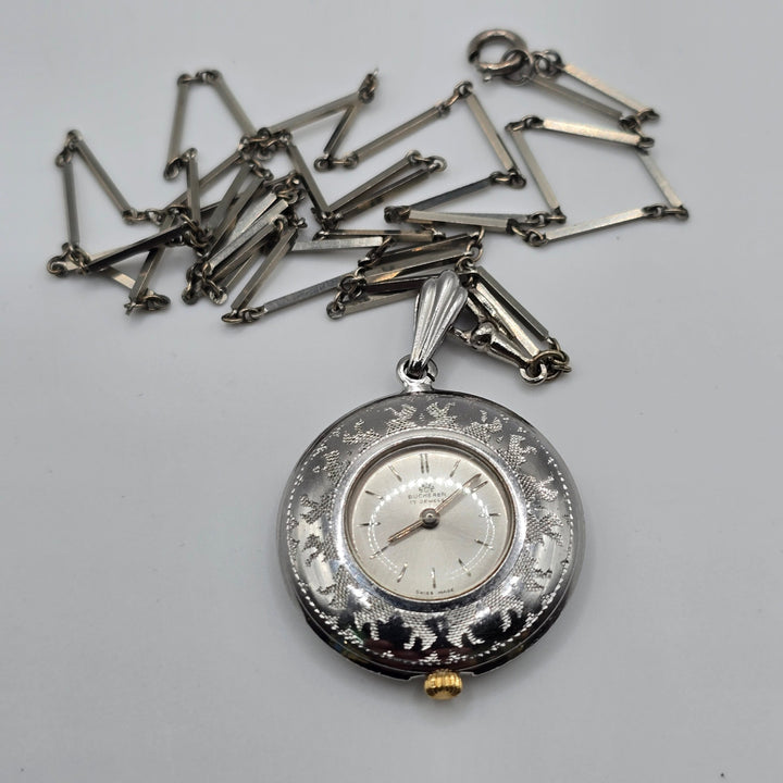 Vintage Bucherer 17 Jewel Swiss Mechanical Pendant w/ Chain