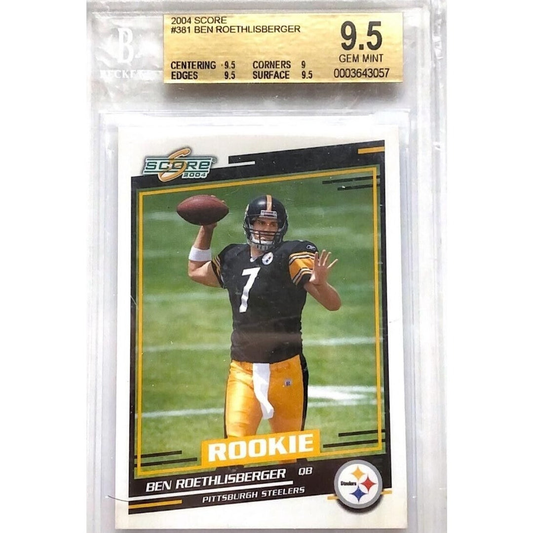 beckett graded football cards Ben Roethlisberger 2004 Score Rookie Football Card #381- Beckett Grading Gem Mint 9.5! (BGS)