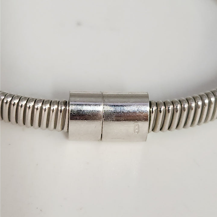 925 Sterling Silver Ribbed Cuff Bracelet with CZ Accents 7.2"