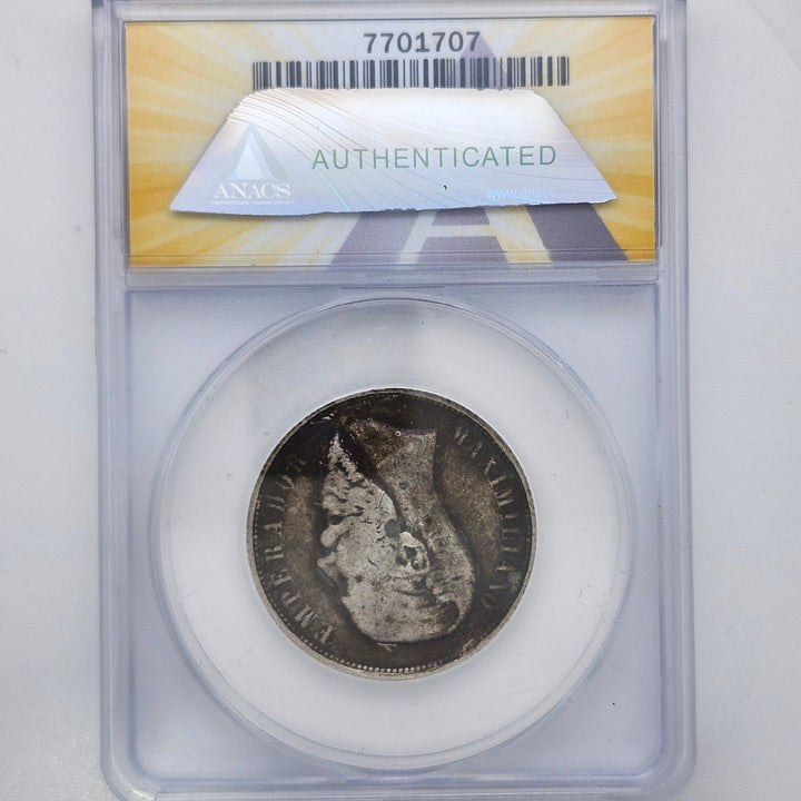 1866-Mo Mexico 50 Centavos Silver ANACS F 12 Details Corroded Emperor Maximilian