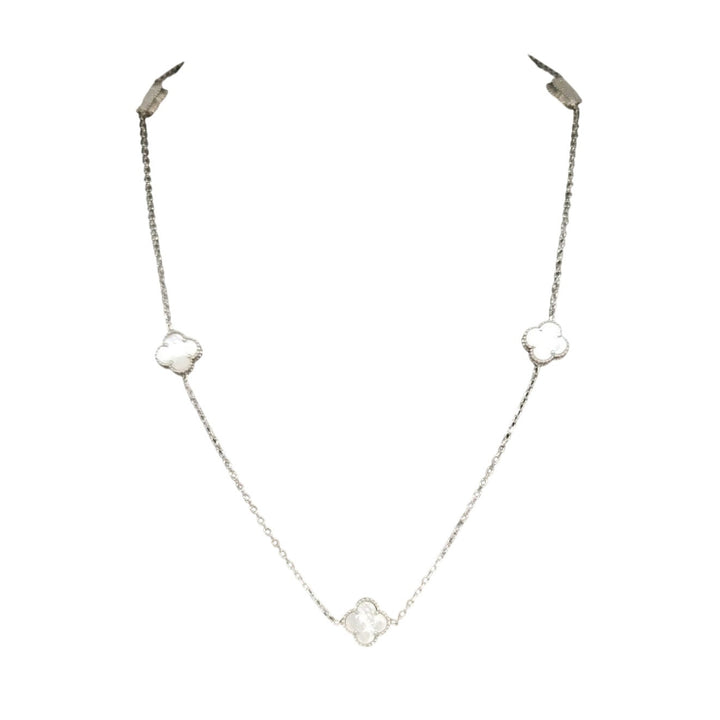 Fashion Silver Mother Of Pearl Clover Motifs Necklace 21"
