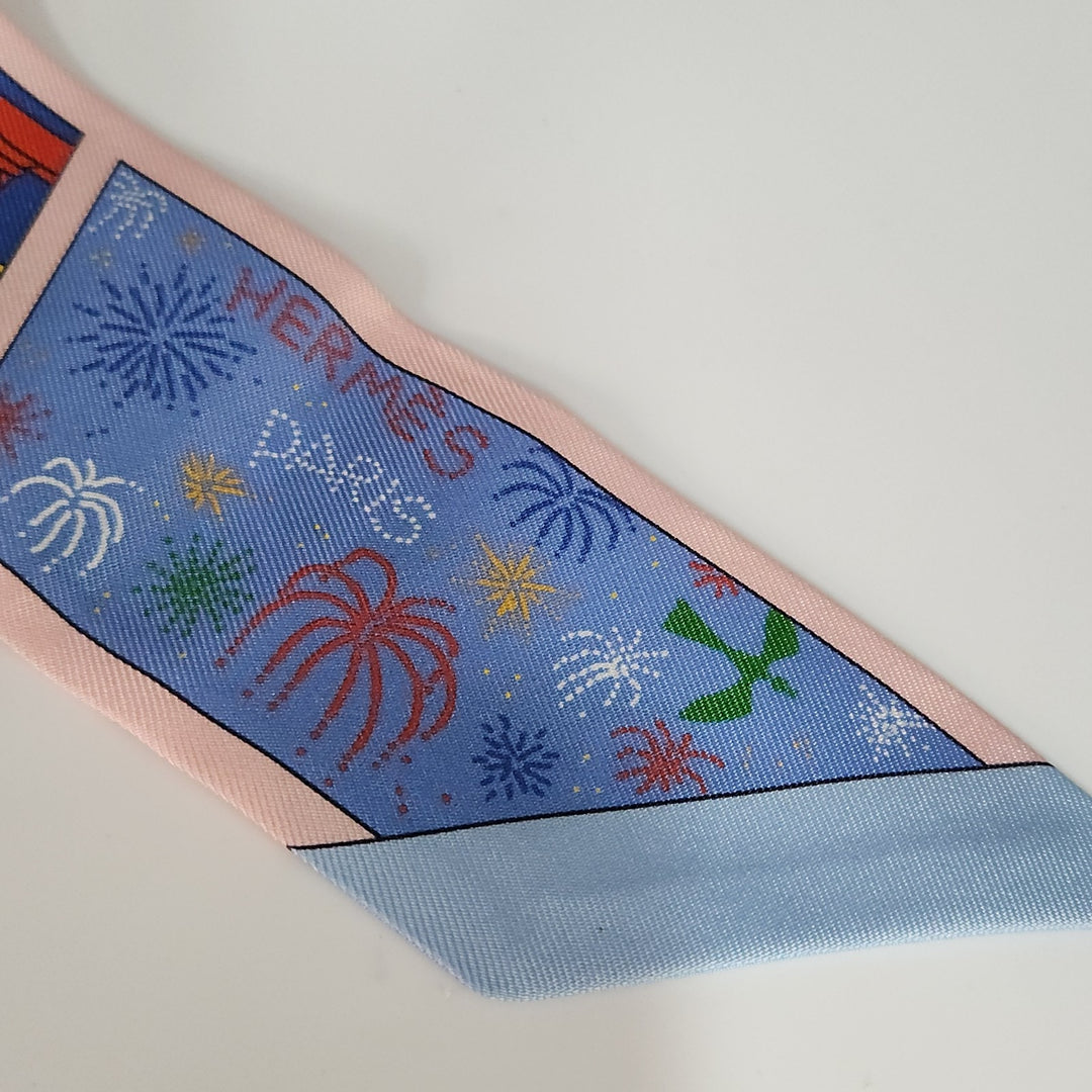 New Hermes Twilly Scarf 100% Silk TD/Rose Pale/Blue Color