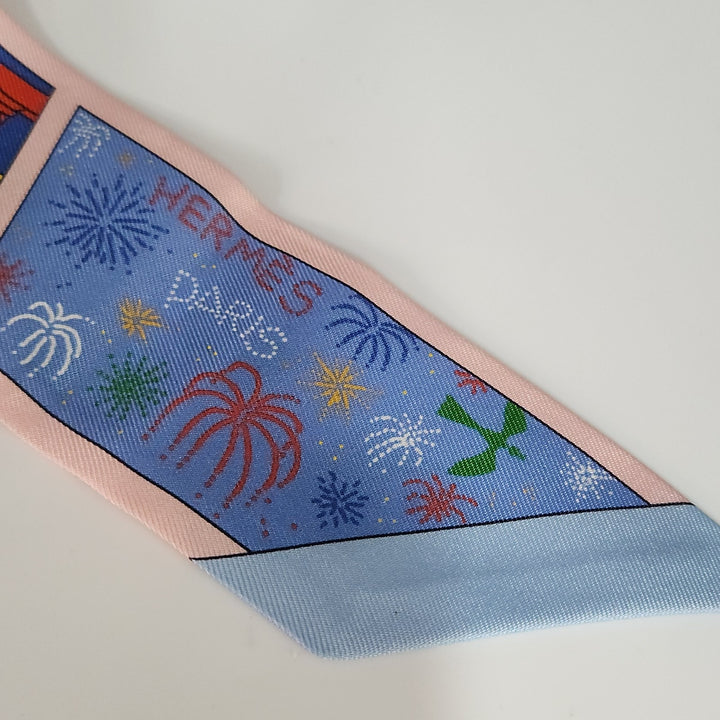 New Hermes Twilly Scarf 100% Silk TD/Rose Pale/Blue Color