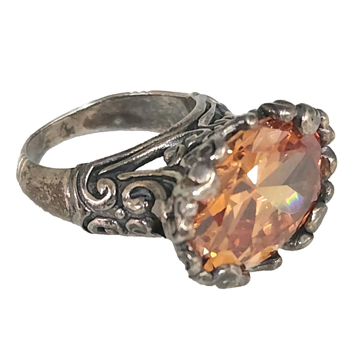 Antique Style Sterling Silver Ring Featuring A Brilliant Natural Golden Citrine