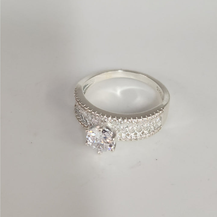 925 Sterling Silver Solitaire wide Band Ring size 9