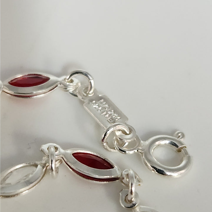 925 Sterling Silver Marquise Lab Created Garnet Women's bracelet 7.2"