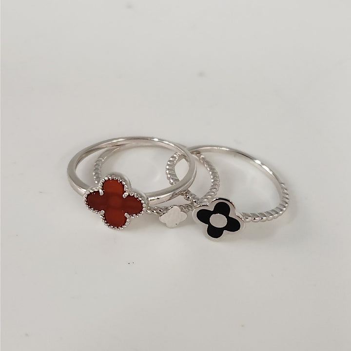 925 Sterling Silver Triple Layer Clover Ring set size 6