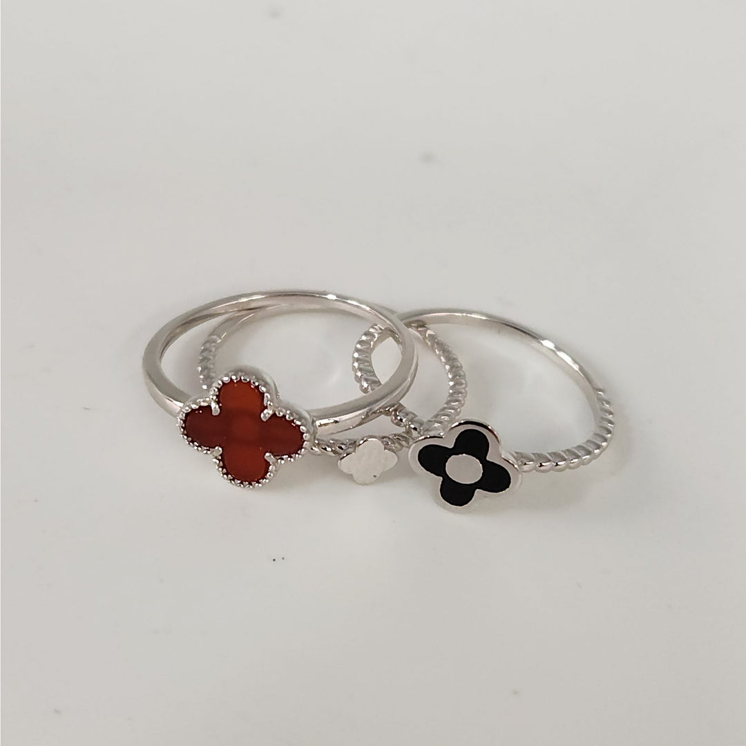 925 Sterling Silver Triple Layer Clover Ring set size 6