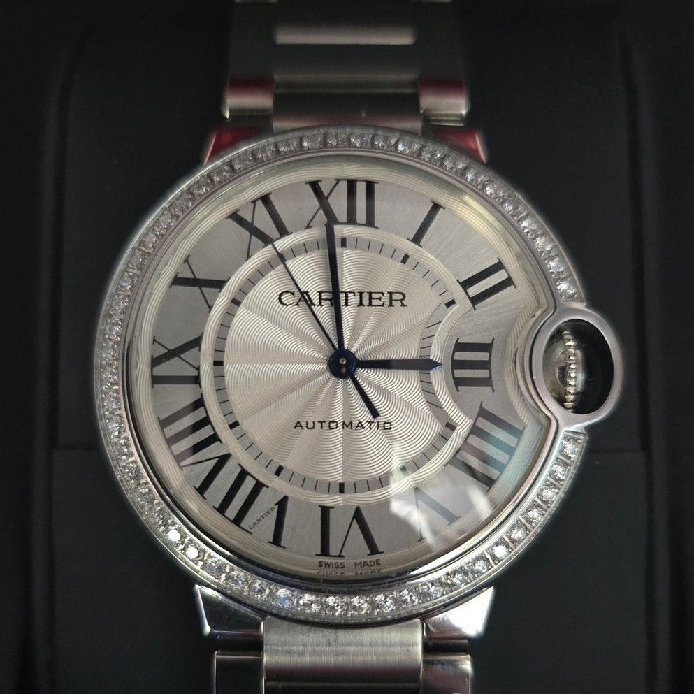 Cartier Ballon Bleu 36mm Automatic Diamond Bezel Steel Watch