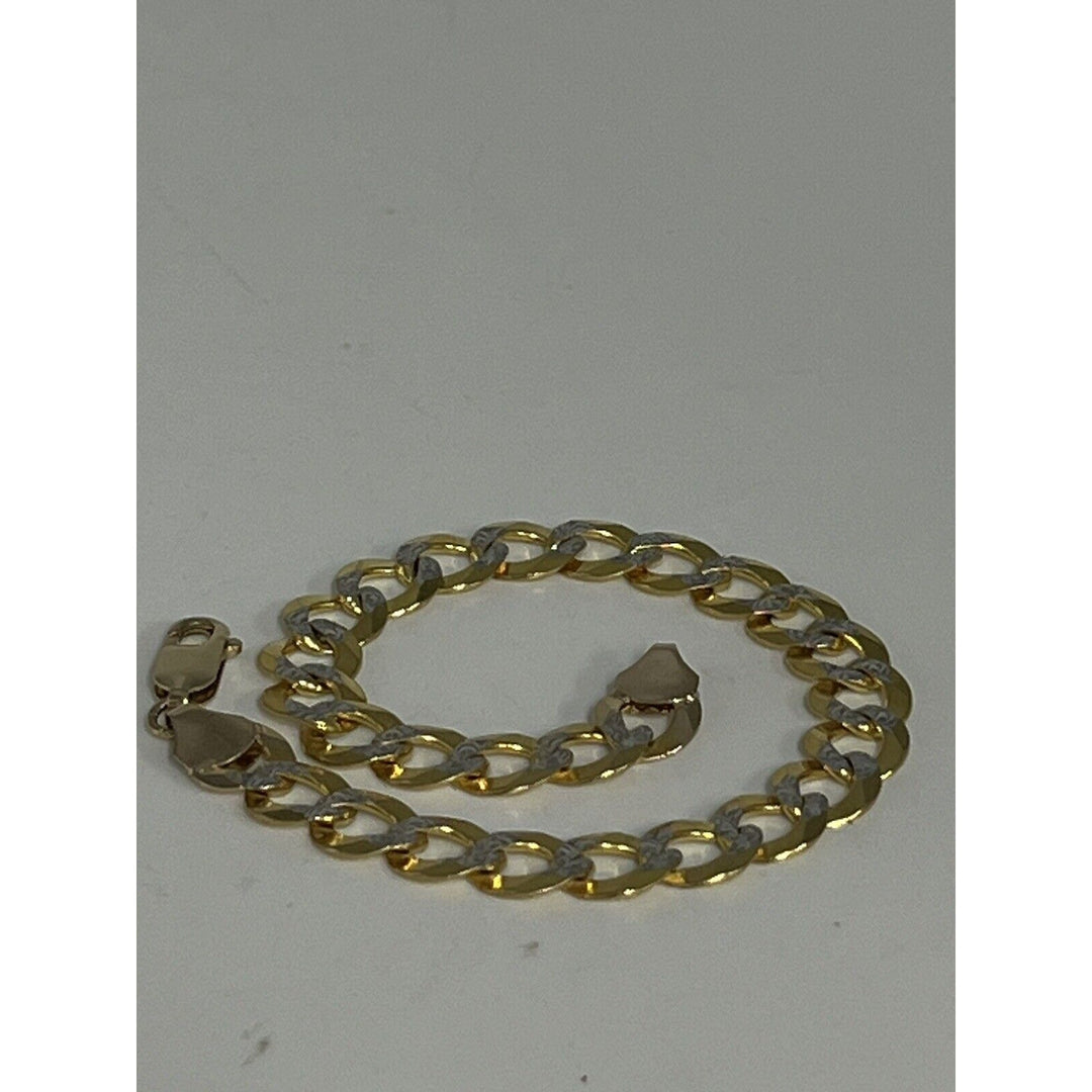 Beautiful 10k Two-Tone Gold Diamond Cut Cuban Link Bracelet 11.5g