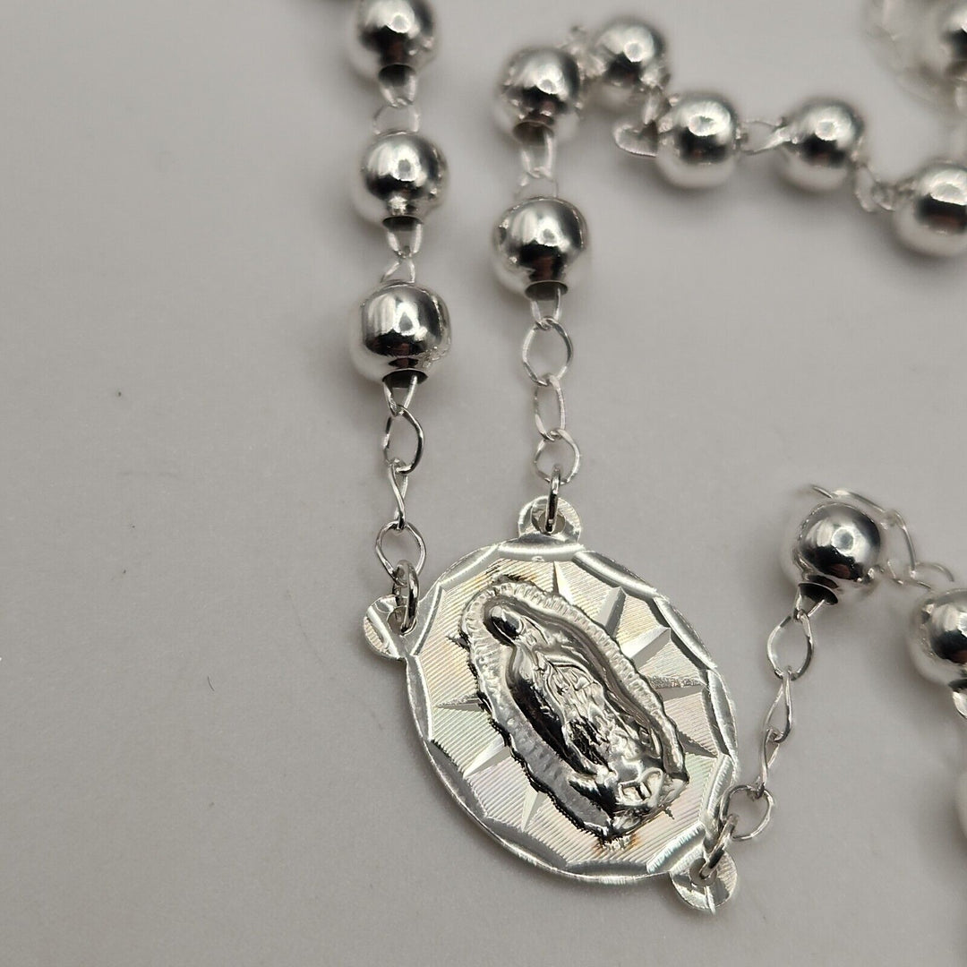 925 Sterling Silver Rosary 5MM Necklace 24"B