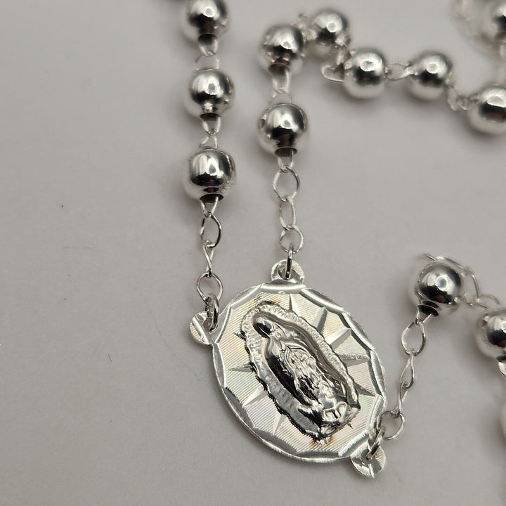 925 Sterling Silver Rosary 5MM Necklace 24"B