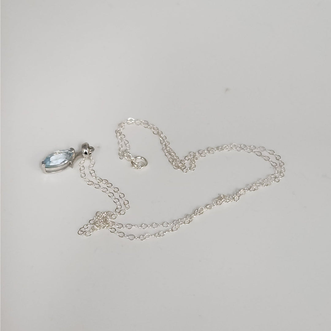 Sterling Silver Marquise Natural Blue Topaz Pendant Necklace 18"