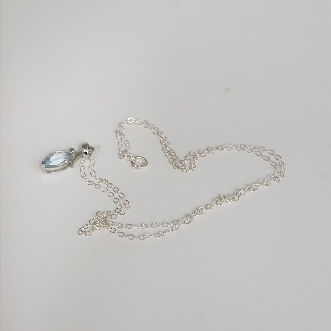 Sterling Silver Marquise Natural Blue Topaz Pendant Necklace 18"