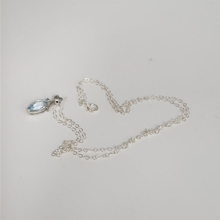 Sterling Silver Marquise Natural Blue Topaz Pendant Necklace 18"