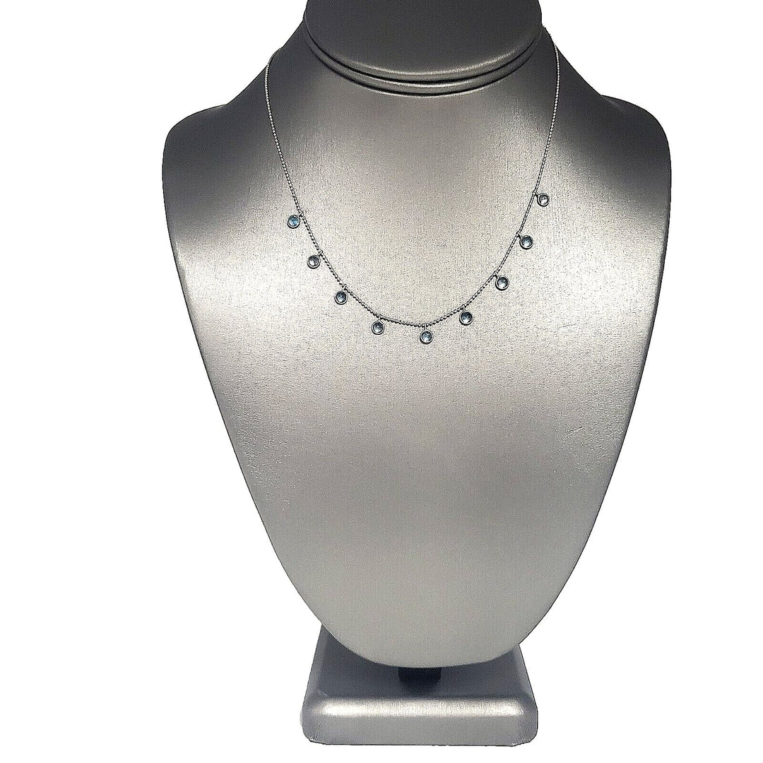14k Princess white Gold beaded necklace 16in, 2.3g