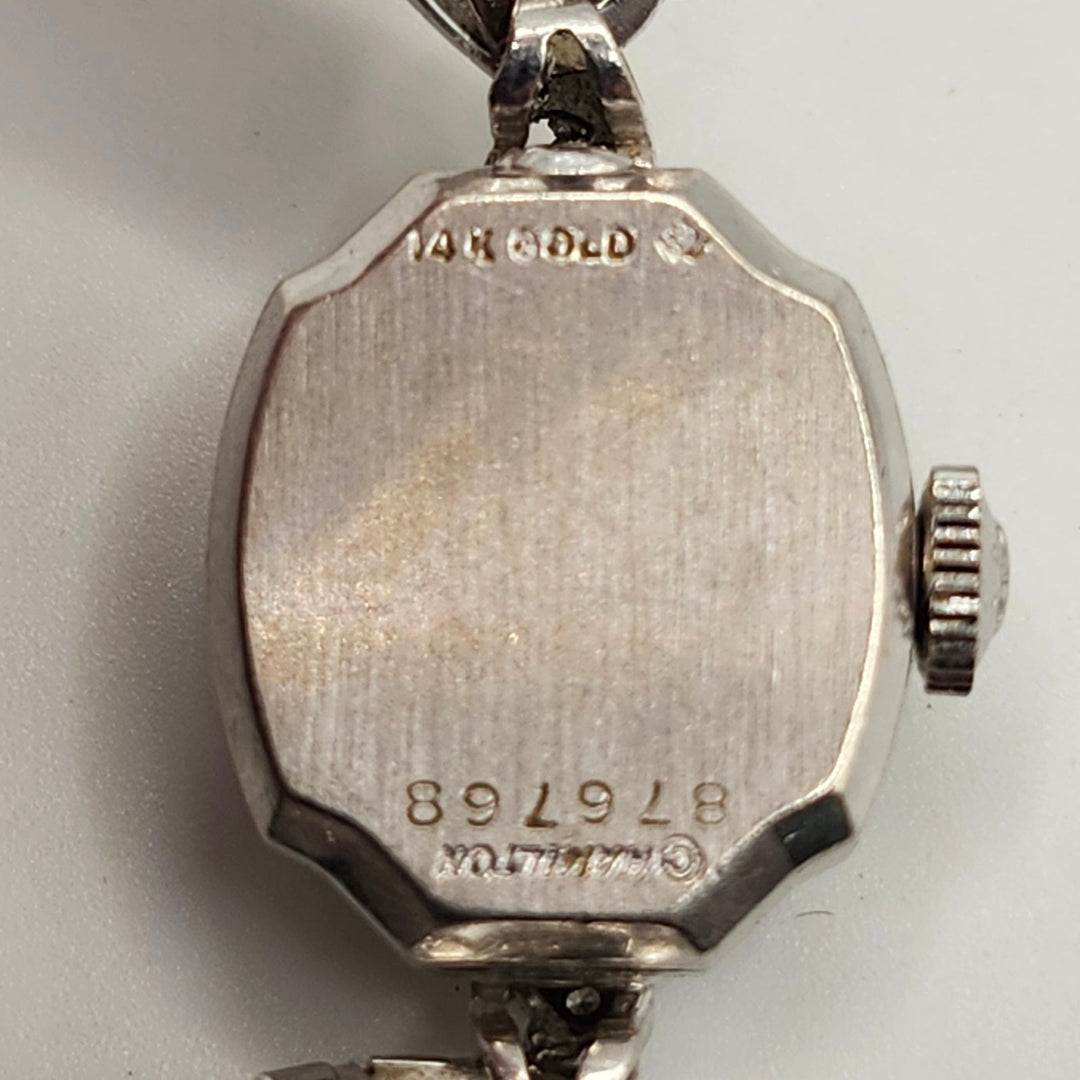 Vintage Lady Hamilton 14K White Gold Diamond Bezel Cocktail Watch (Non-Working)