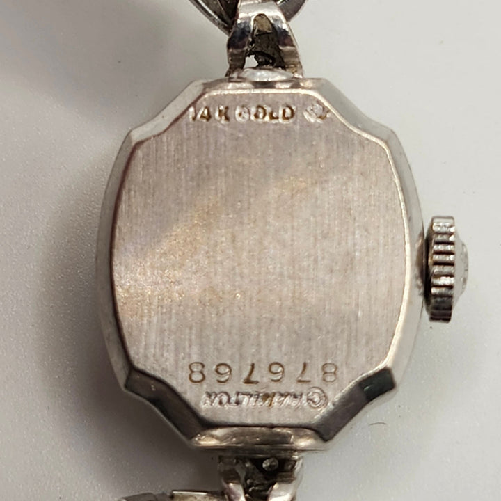 Vintage Lady Hamilton 14K White Gold Diamond Bezel Cocktail Watch (Non-Working)