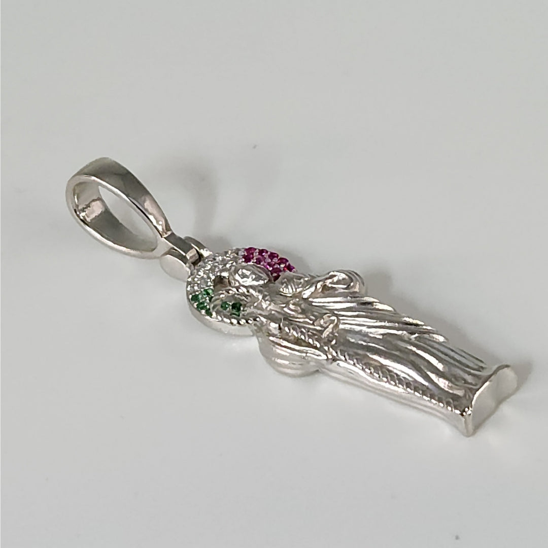 925 Sterling Silver Saint Pendant with Multicolor stones