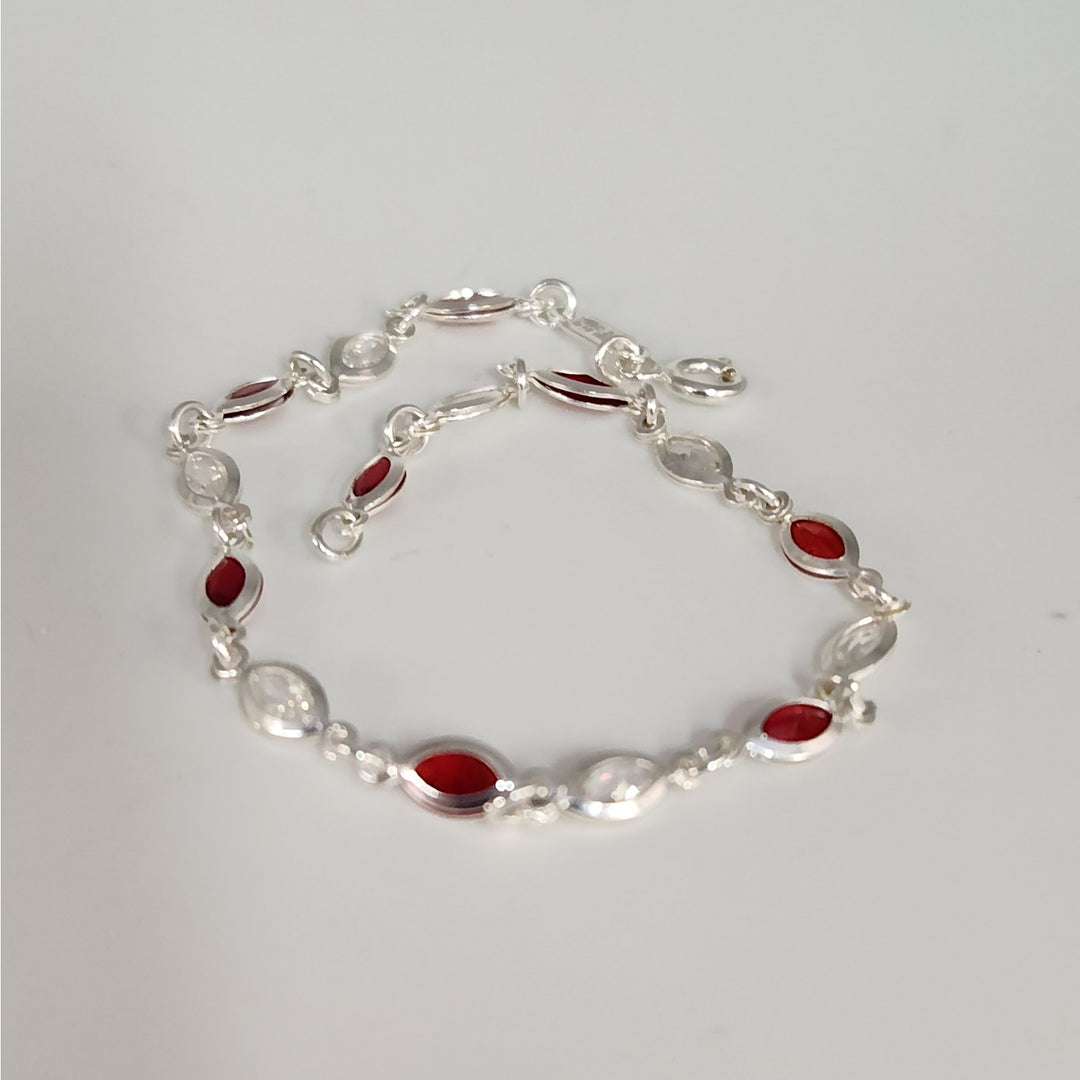 925 Sterling Silver Marquise Lab Created Garnet Women's bracelet 7.2"