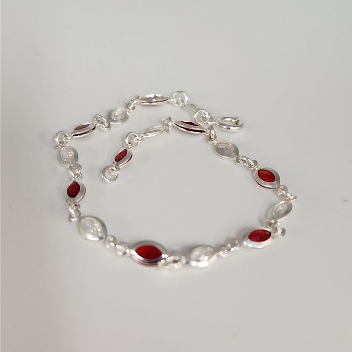 925 Sterling Silver Marquise Lab Created Garnet Women's bracelet 7.2"