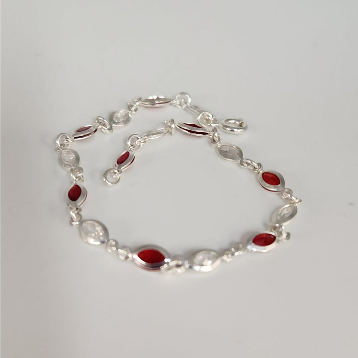925 Sterling Silver Marquise Lab Created Garnet Women's bracelet 7.2"