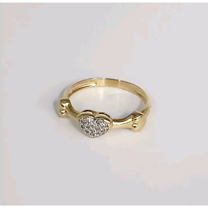 18k Yellow Gold Diamond Heart Ring Size 6.75