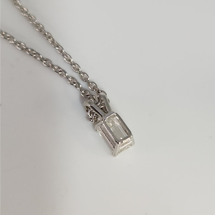 Platinum 0.77 CT Emerald-Cut Diamond Solitaire Pendant Necklace 16"